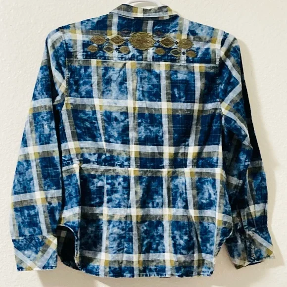 Wrangler Plaid Tie Dye Southwestern Embroidery Top Women’s Snap Western Shirt - Picture 1 of 9
